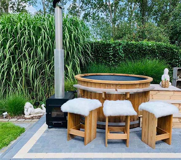 Welltub woody met externe kachel